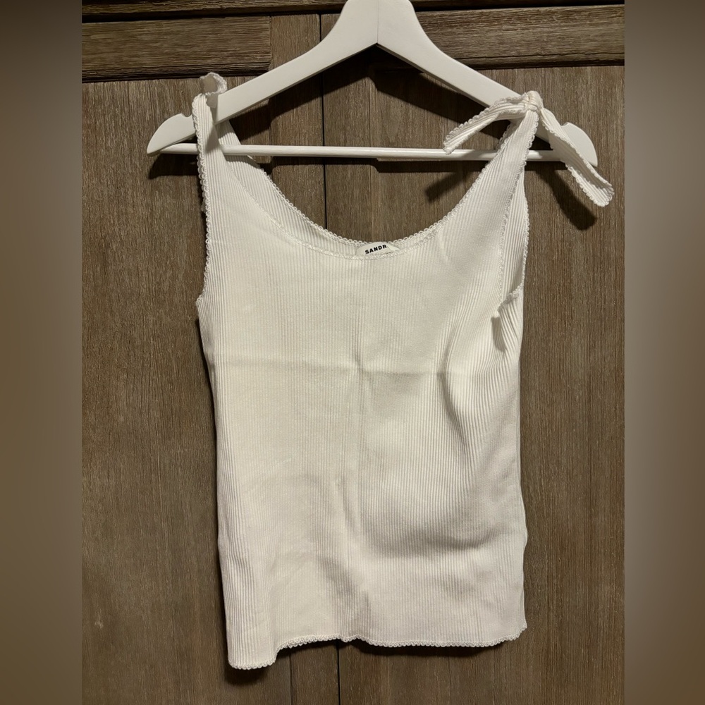 Sandro White low-cut tank top with a knotted design at the shoulders. Size 2